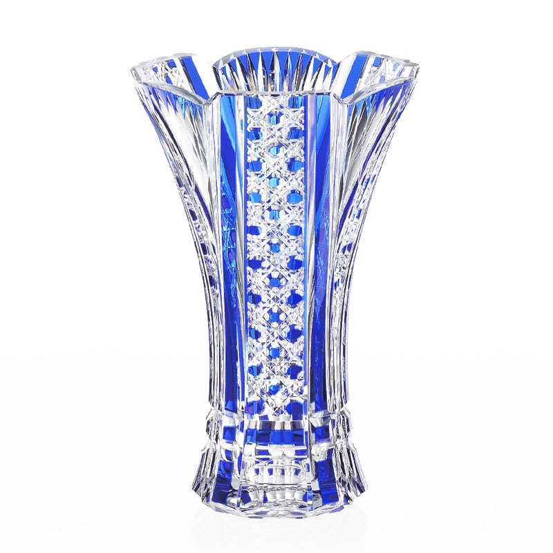 江戸切子 花瓶＜笹っ葉に八角籠目紋＞ KAGAMI | 花瓶 | 伝統工芸品