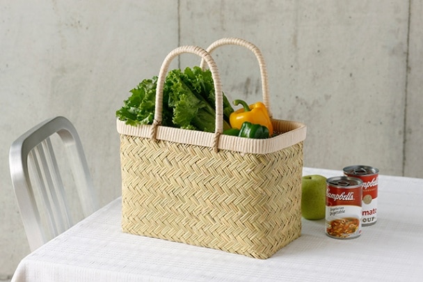 スズ竹市場かご(岩手県鳥越竹細工/籐ハンドル/力竹入り/ミニサイズ)(約