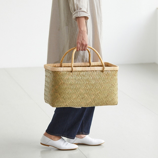 青竹市場かご(籐ハンドル/大サイズ)(約)幅44×マチ24×本体高さ27cm(約