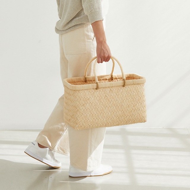 籐市場かご (中サイズ)(約)幅41×マチ21×本体高さ24cm(約)560g