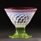 大正時代 三色赤縁 乳白水玉模様 青足 碗形氷コップ