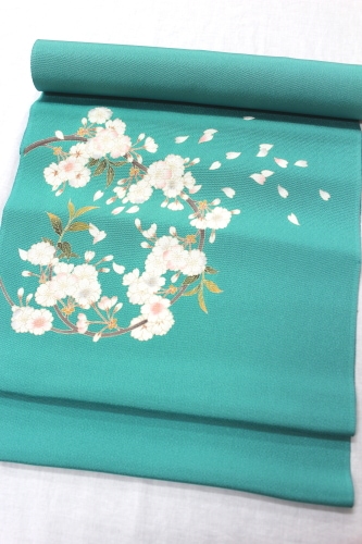 十日町の名門秀美謹製 濱ちりめん九寸名古屋染め帯「桜」 | 販売着物