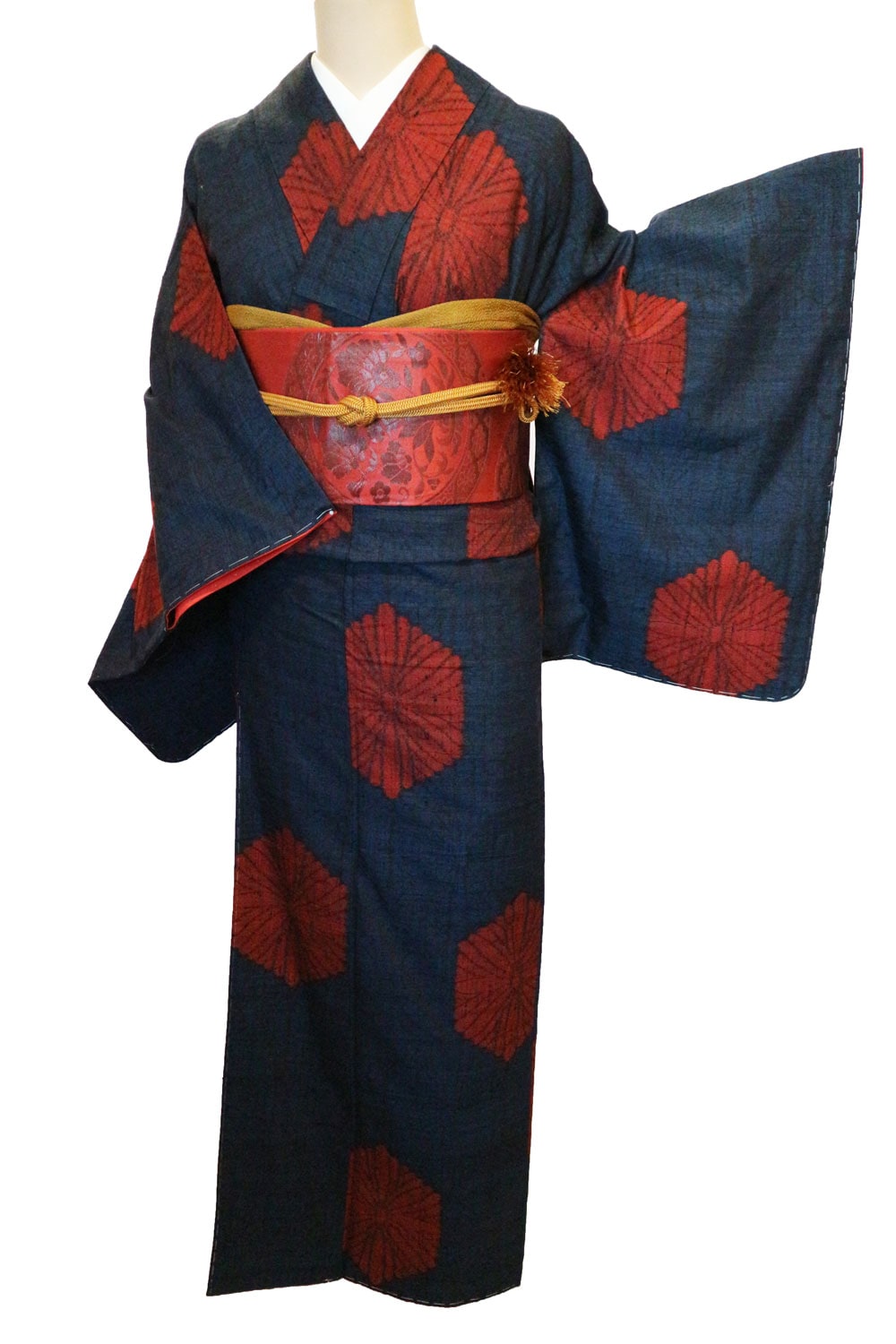 正絹紬レンタルフルセット「亀甲菊」 | レンタル着物,おしゃれ着物