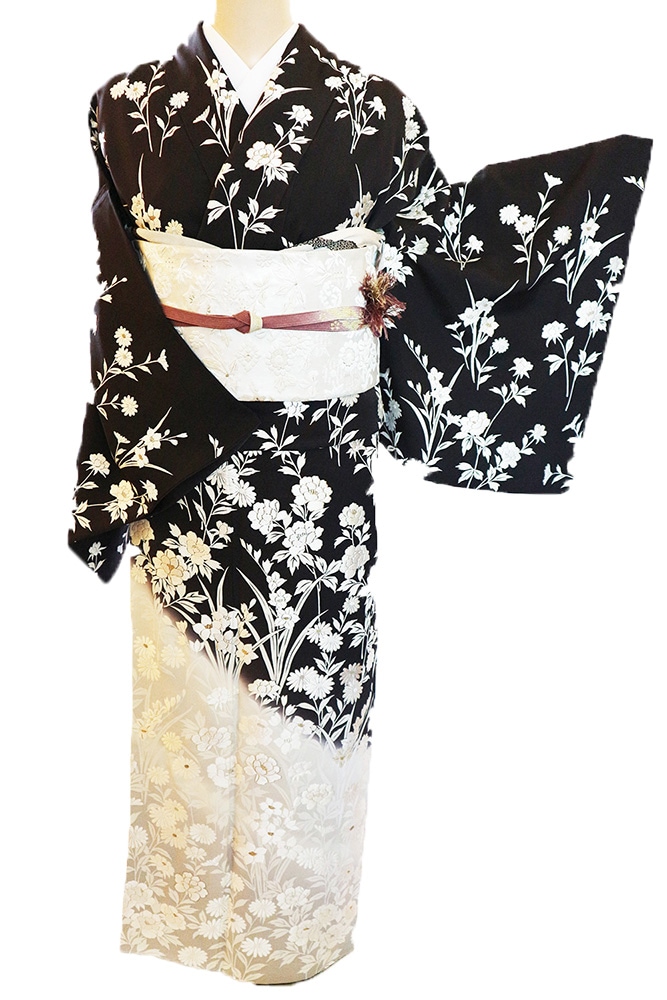 正絹訪問着 レンタルフルセット「総柄刺繍 ぼかしに四季の花