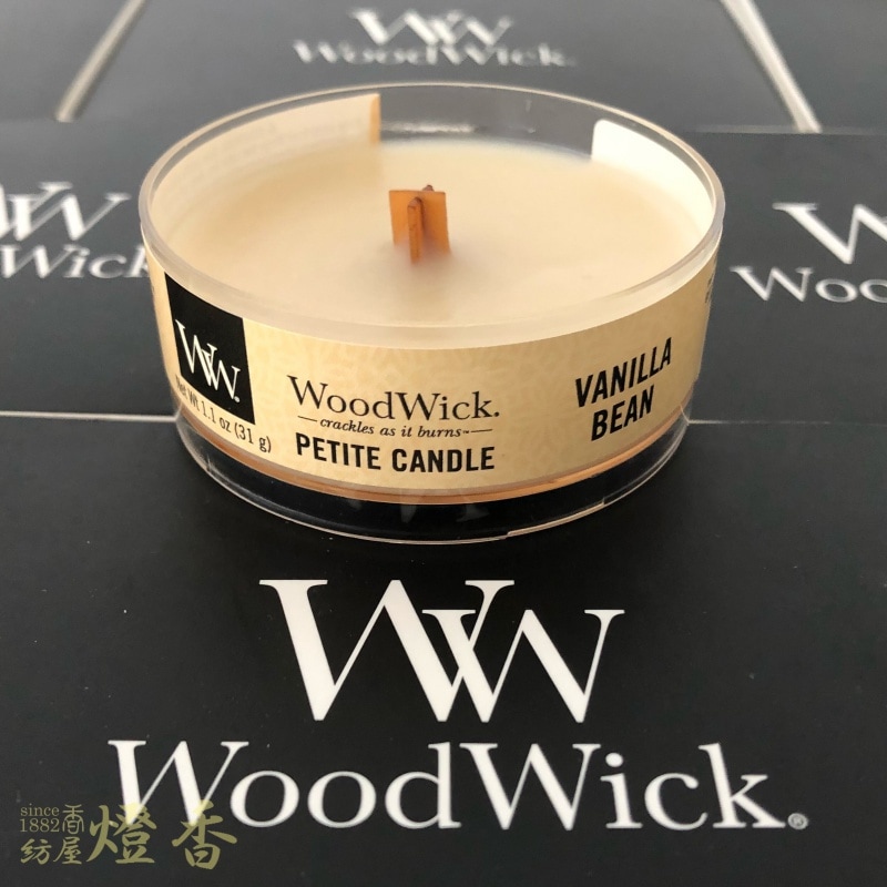 アロマキャンドル『WoodWick【バニラビーン-VANILLA BEAN-】プチ