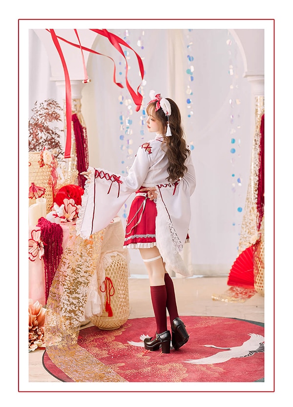 即日発送】レトロティックレース狐巫女《オリジナルコスプレ8点セット