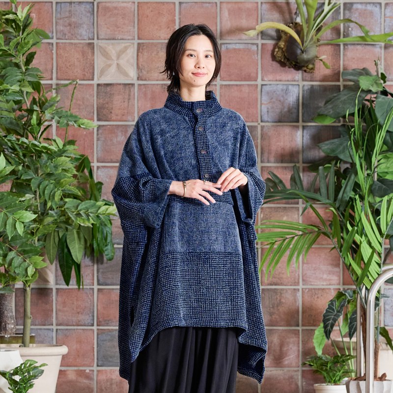 コットンコンビ藍染ポンチョプルオーバー｜マライカ公式通販