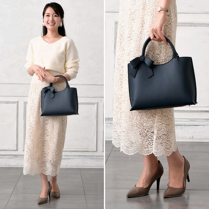 PERENNE ペレンネ 2wayショルダーハンドバッグ 取り外し可能 リボン