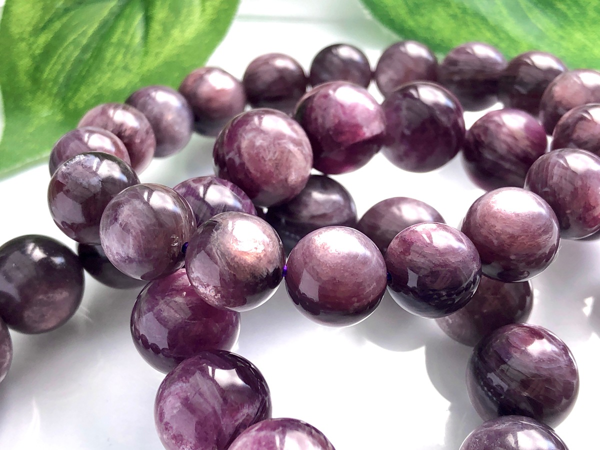 高発色☆輝くマイカ☆天然石ブレスレット/パープルマイカ