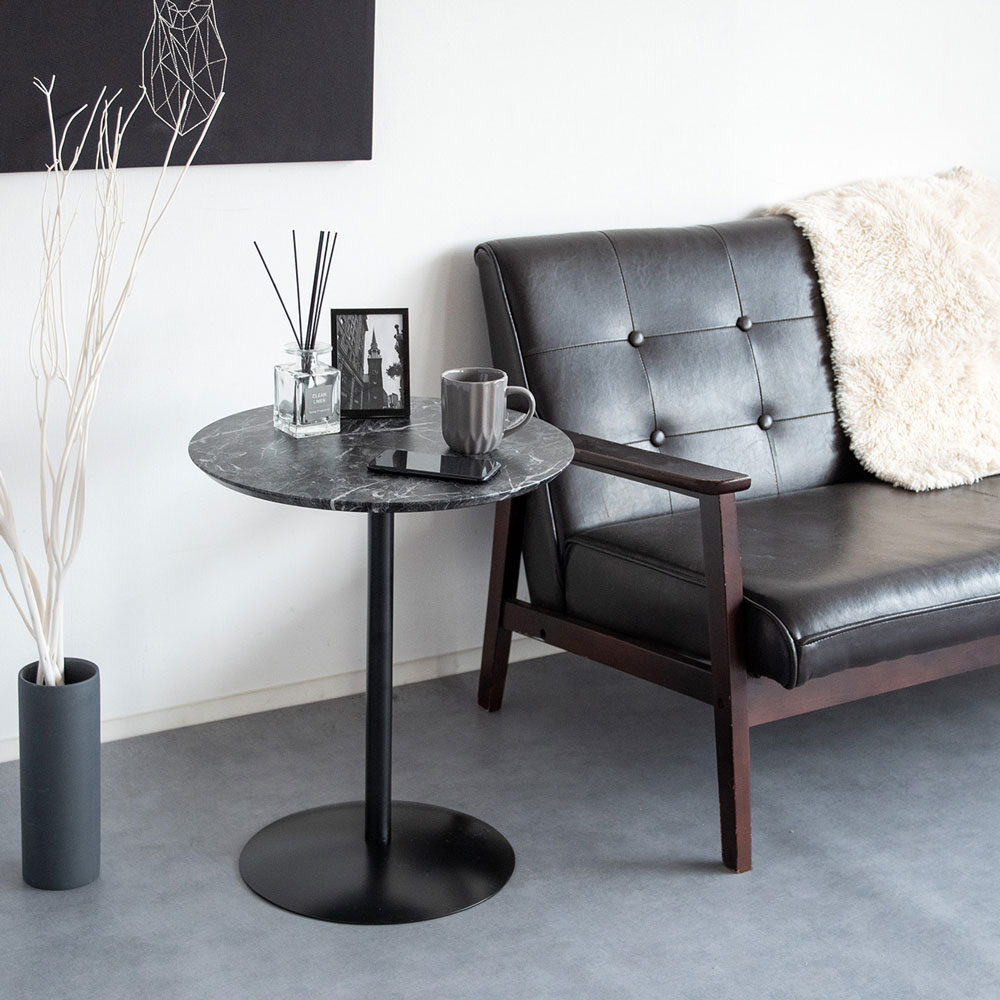 大理石調×スチール脚のラウンドサイドテーブル｜幅45cm | インテリア