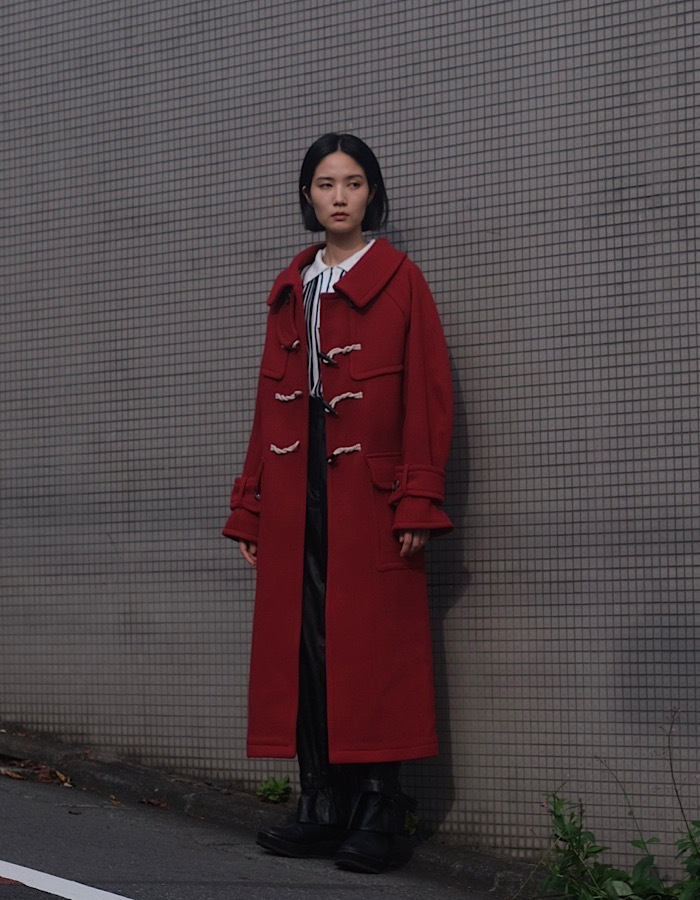 Herringbone Duffle Coat / red | OUTERS,COAT | RUMCHE OFFICIAL