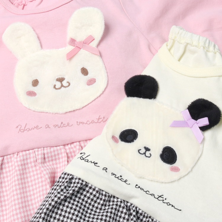 パンダ・うさぎアップリケスカート付ロンパース カバーオール｜子供服