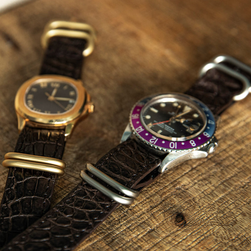 THE SOLE（ザソール）NATOベルトクロコダイル ブラウン（ゴールド