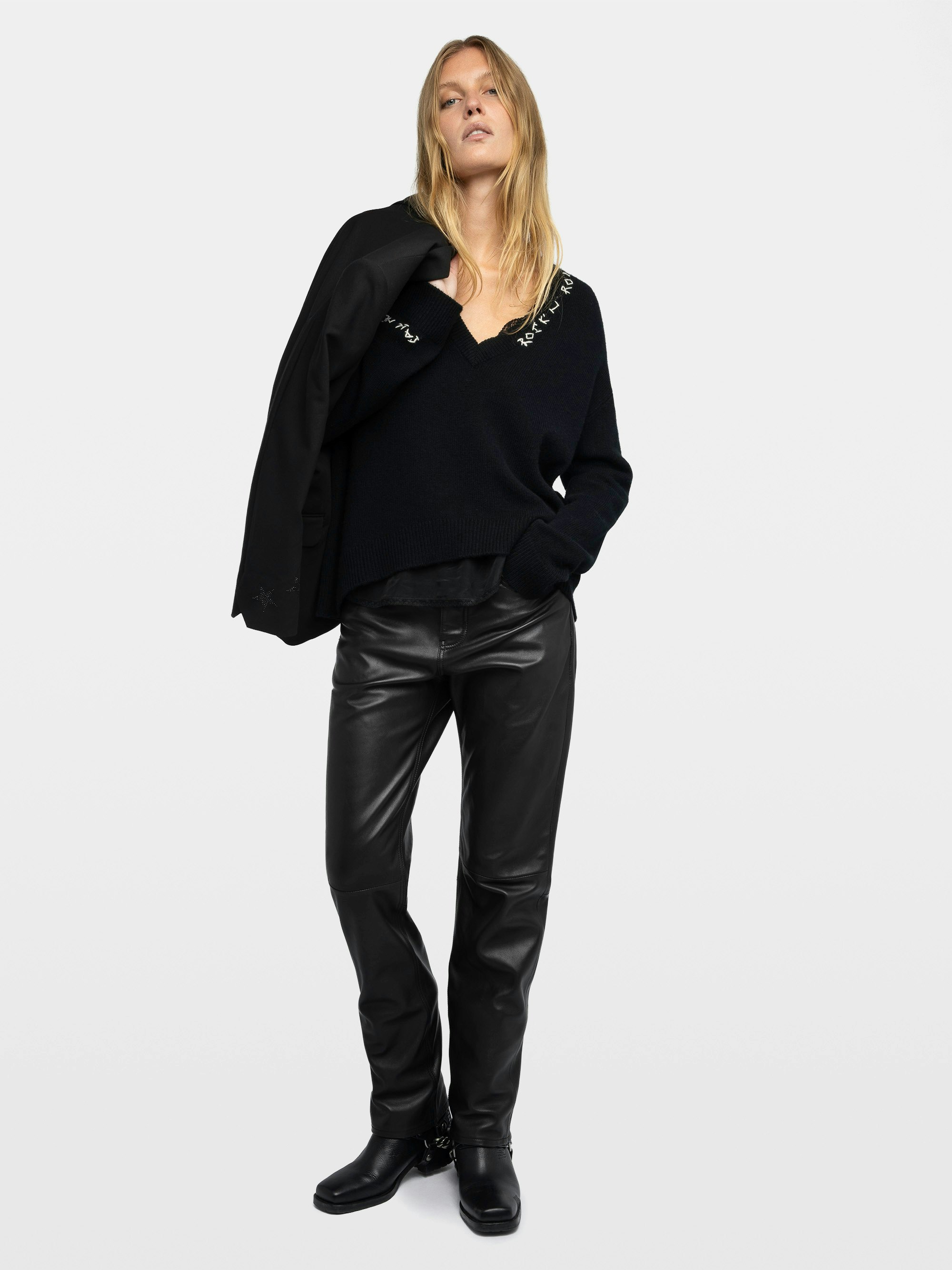 Elegant Black Cashmere Cici Patch Sweater | Zadig&Voltaire