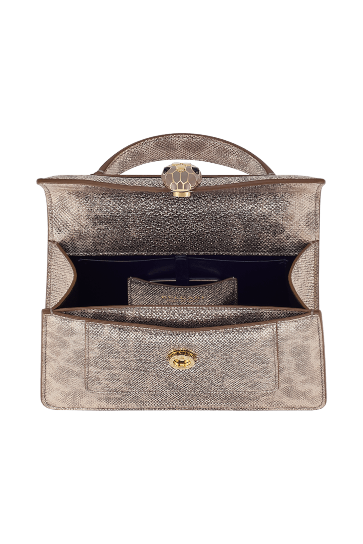 Beige Karung leather Serpenti Forever Small Top Handle Bag 294852