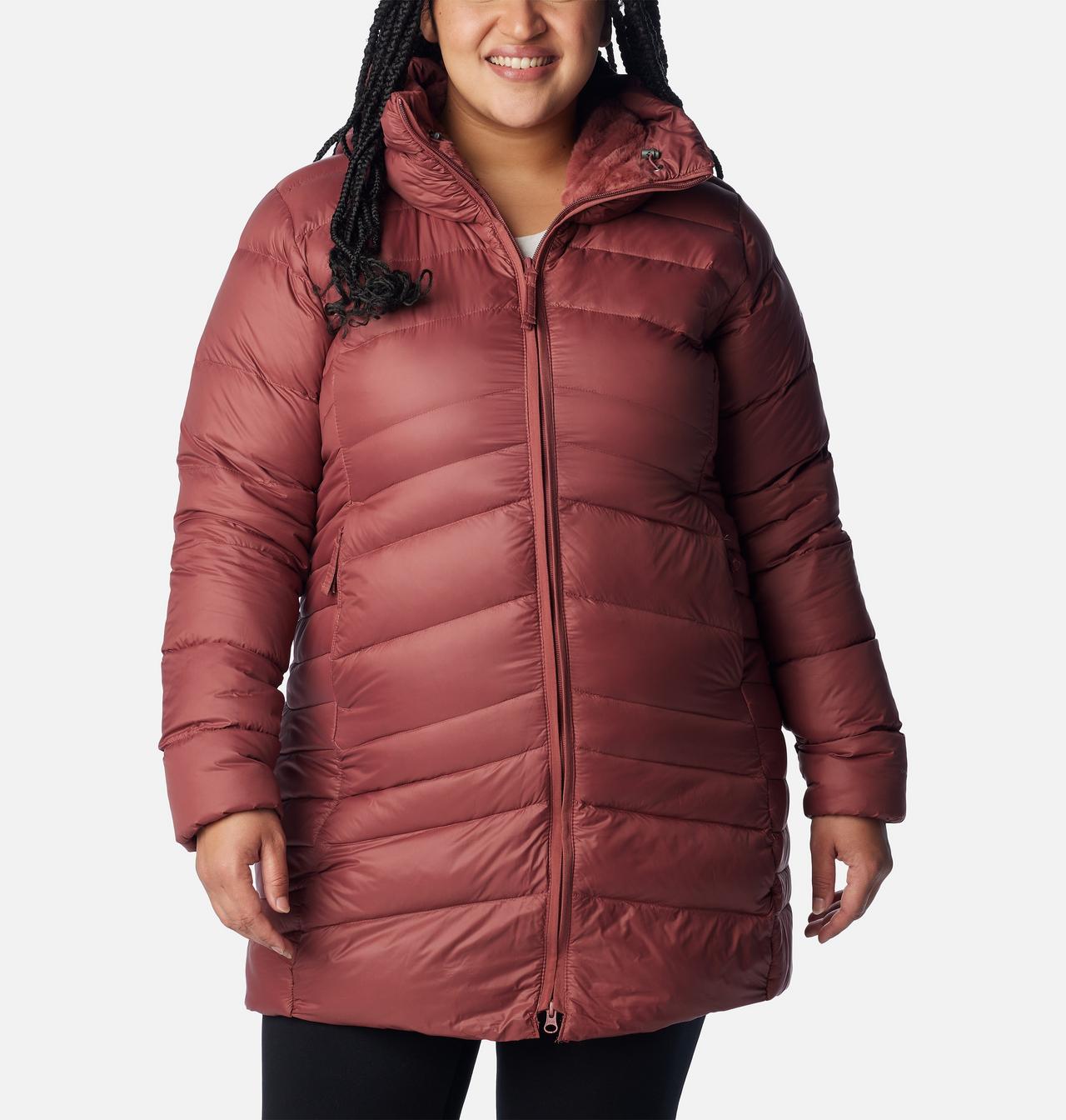 Women's Autumn Park Down Hooded Mid Jacket - Plus Size