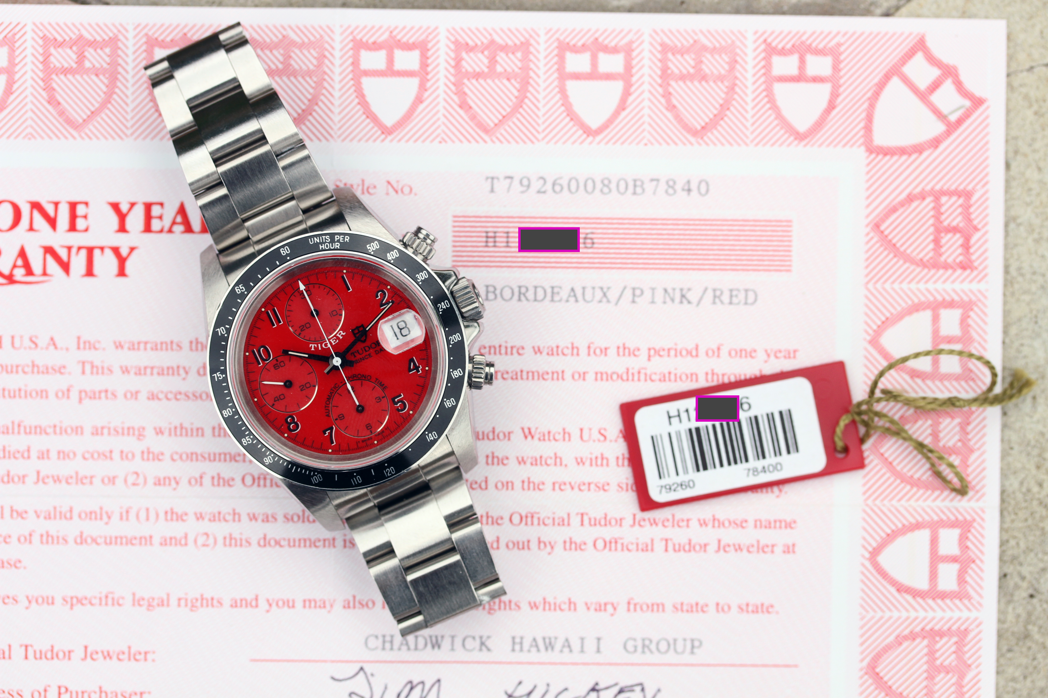 1998 Tudor Chronograph ref. 79260 “Red Dial Tiger, Unpolished, Box