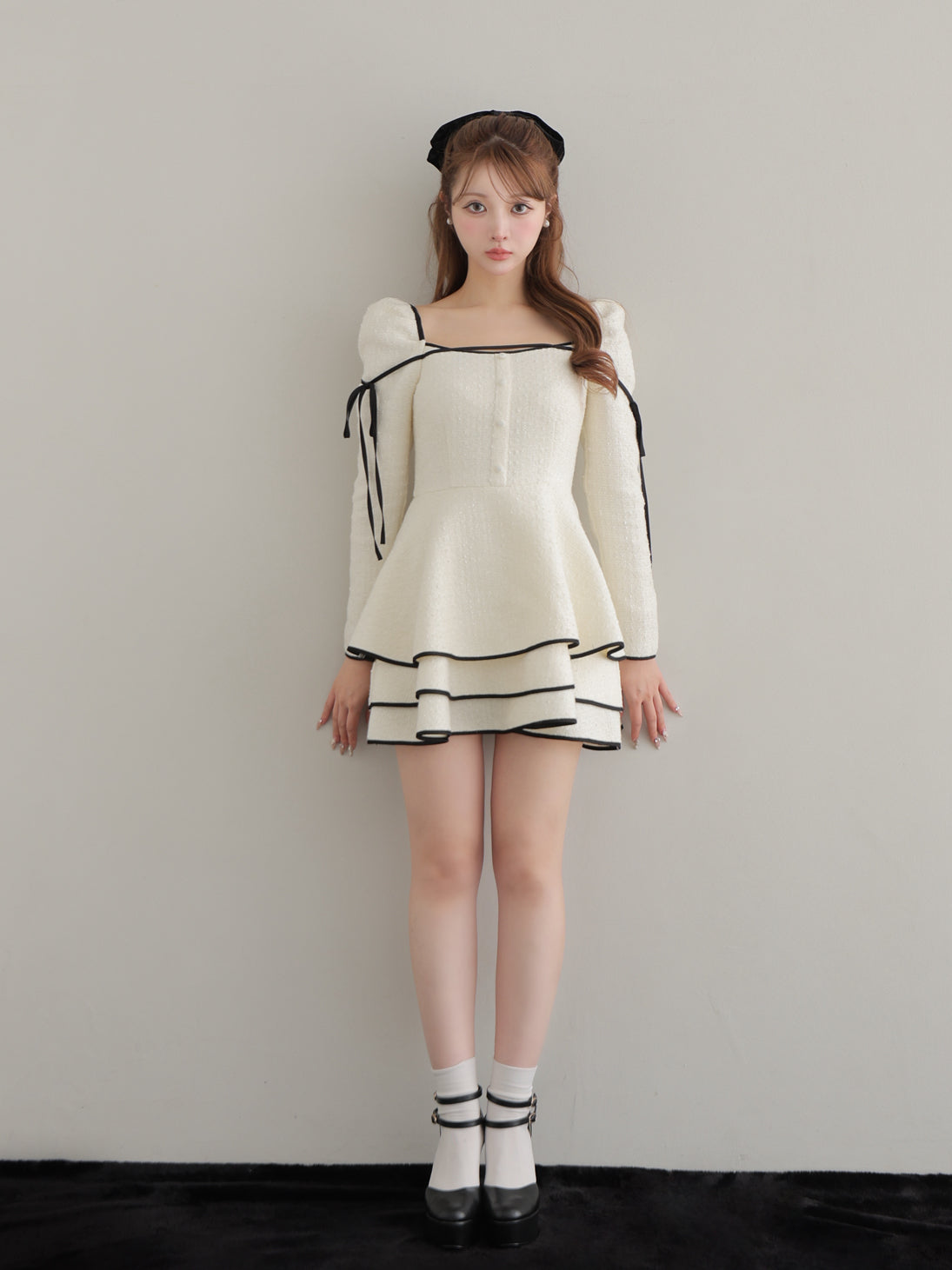 Ribbon trim tweed mini onepiece(eme10746) – M me eme