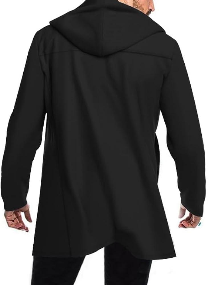 Mens Mid Long Hooded Coat Trench Coat Fleece Lining Wool Blend