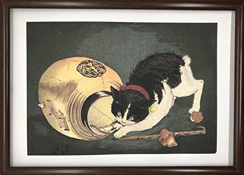 Amazon.co.jp: 小林清親 猫と提灯 A4 ポスター 輸送用 額付き ホビー