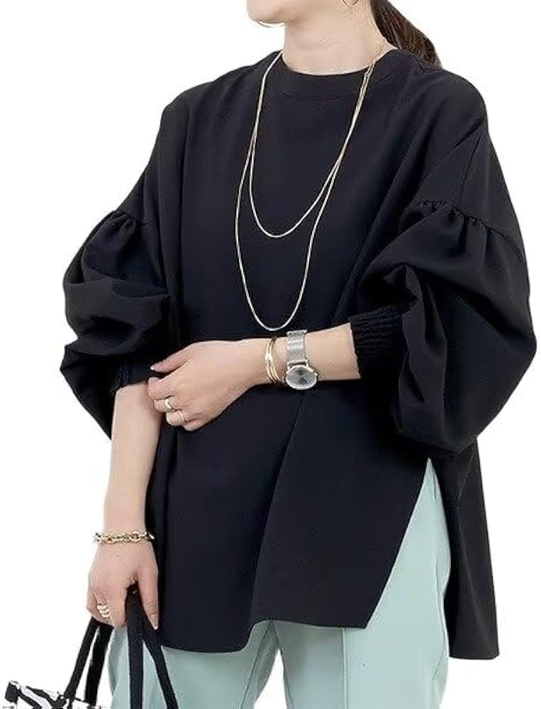 Amazon | [amandpm] ブラウス 後ろボタン袖シャーリングブラウス 後ろ