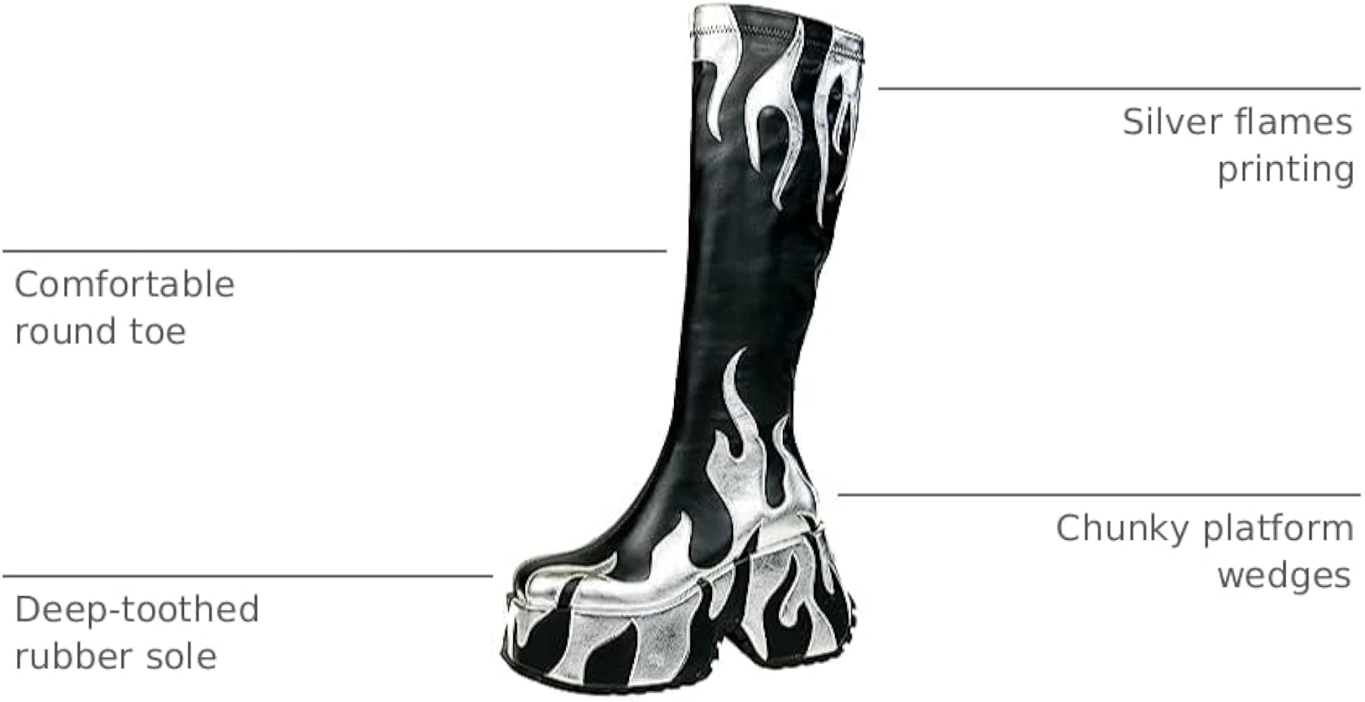 Amazon.com | HiColor women's side zipper high heeled silver Flames