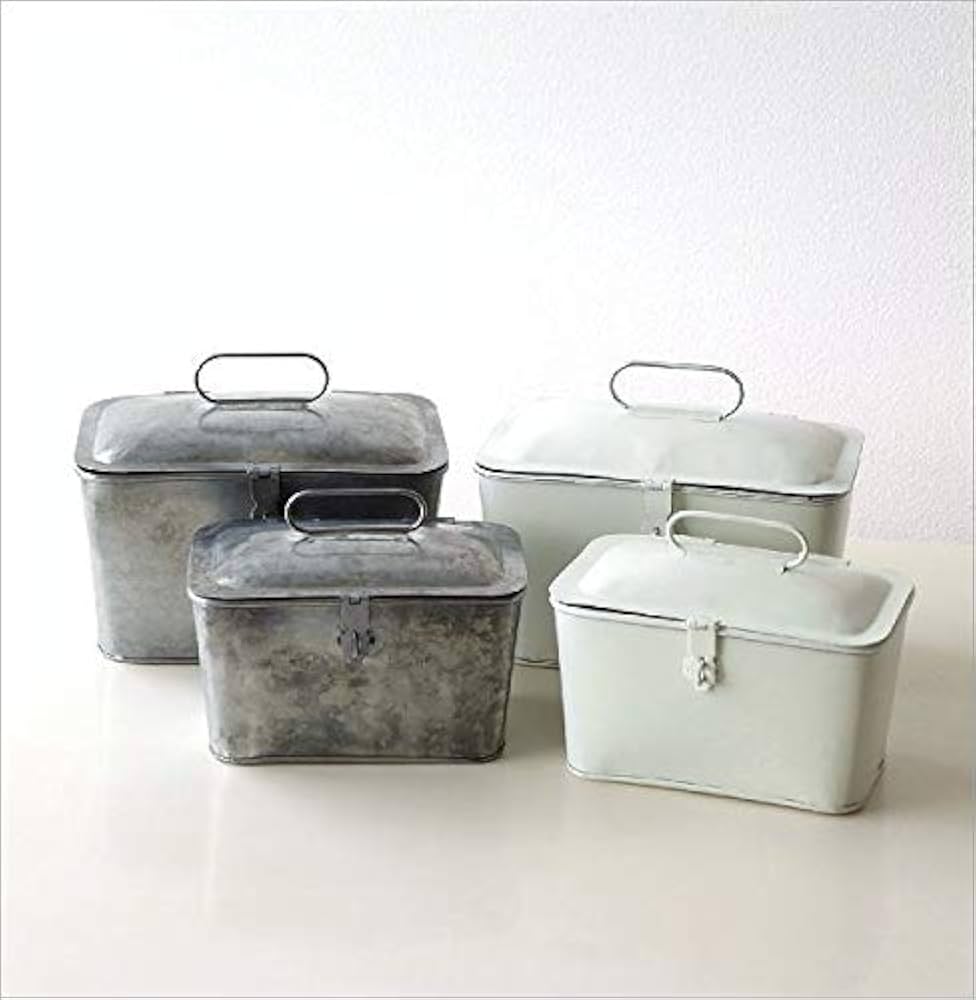 Amazon.co.jp: 小物入れ ブリキ ふた付き ボックス 2個セット