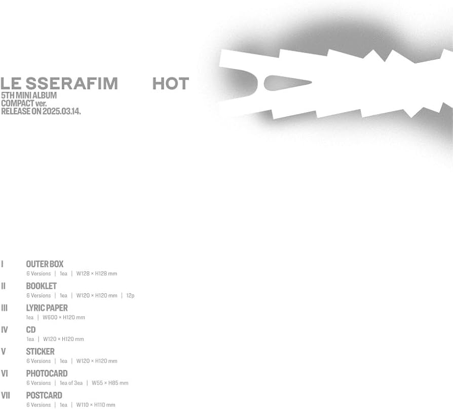 Amazon.com: LE-SSERAFIM HOT [Compact ver.] 5th Mini Album (6 ver