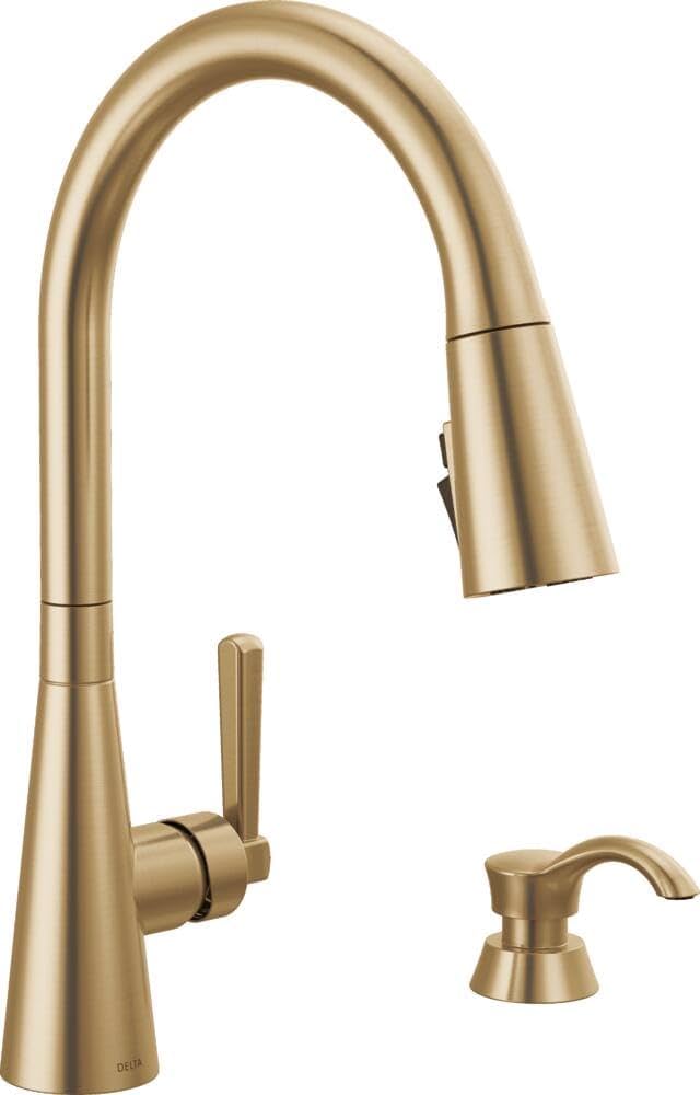 Delta Boyd Brushed Gold Kitchen Faucet with Pull Down Sprayer and