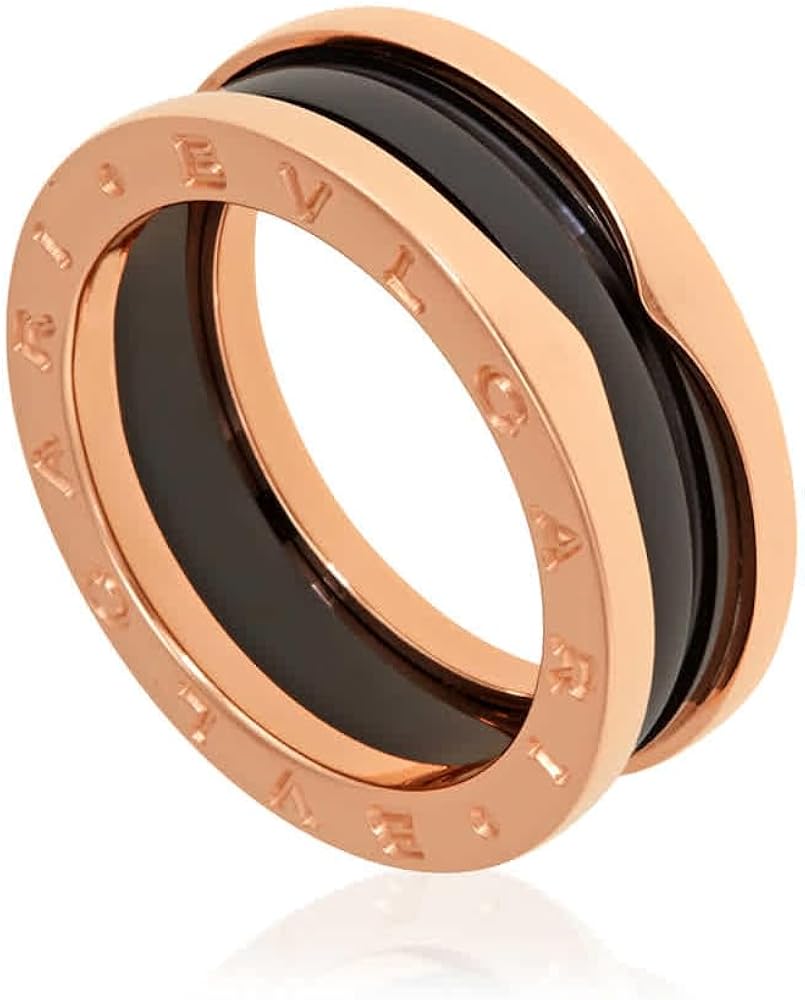 BVLGARI B.Zero1 18K Rose Gold And Black Ceramic 2-Band Ring, Brand