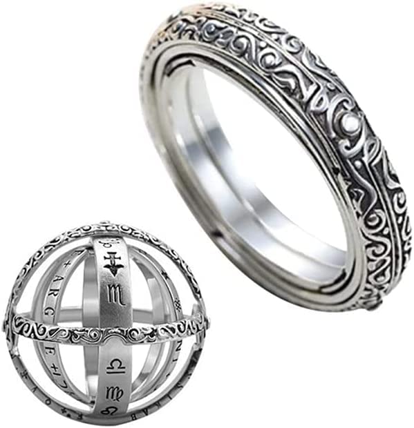 Amazon | [RYUUZA] 天文ボール リング シルバー 星座 宇宙 天体 唐草