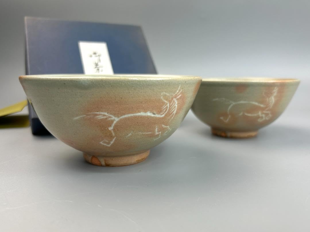 Amazon.co.jp: 堀野証嗣茶道具 抹茶碗 2点 馬モチーフ 萩焼茶碗 ハ幡