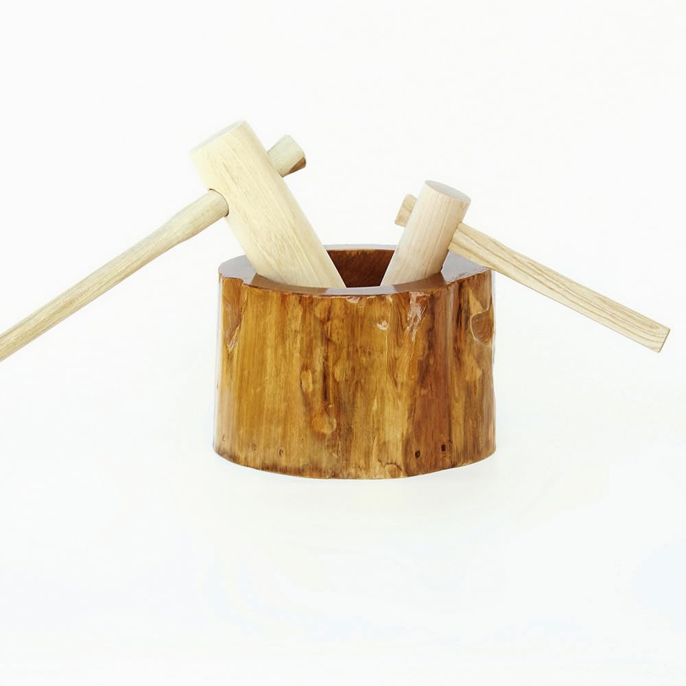 Amazon | 餅つきセット 8合用 木製ミニ臼＋キネ2本（もちつき うす き