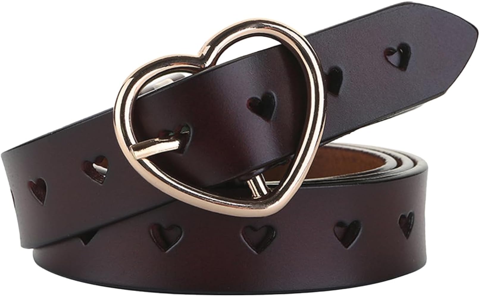 Amazon | [KASSAI] 本革ハートベルト (ダークブラウン, 102