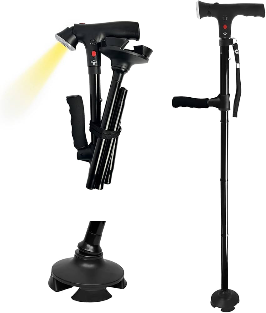 Amazon.co.jp: ZIRAIFEN 4本足 折りたたみ杖 自立式 4点杖 【高さ 85