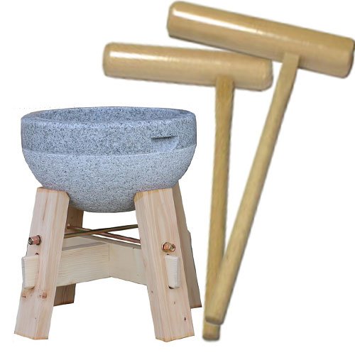 Amazon｜餅つき臼（3升用） 木台・杵つき 4点セット【御影石臼・桧木