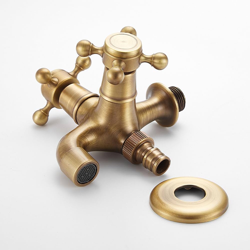 Amazon | 双口水栓 2口蛇口 アンティーク レトロ スタイル 真鍮製 2口