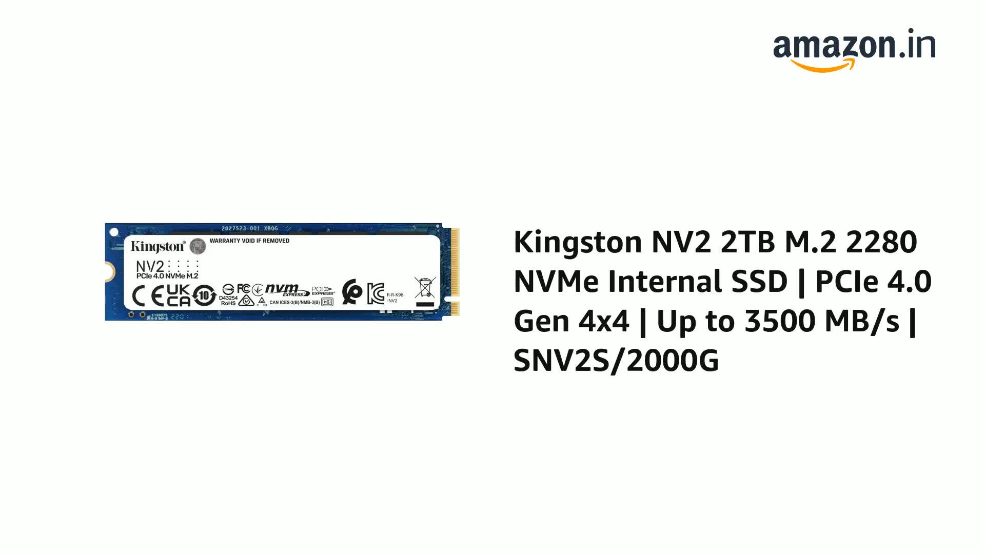 Amazon.in: Buy Kingston NV2 2TB M.2 2280 NVMe Internal SSD | PCIe