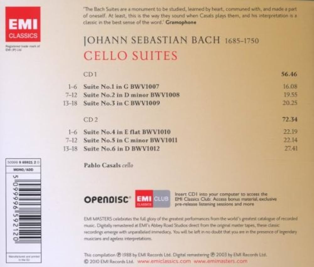 J. S. Bach, Pablo Casals - Bach: Six Suites for Solo Cello