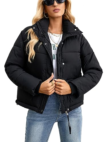 CAMNOW Womens Cropped Puffer Jacket Full Zip Quilted Jackets Warm