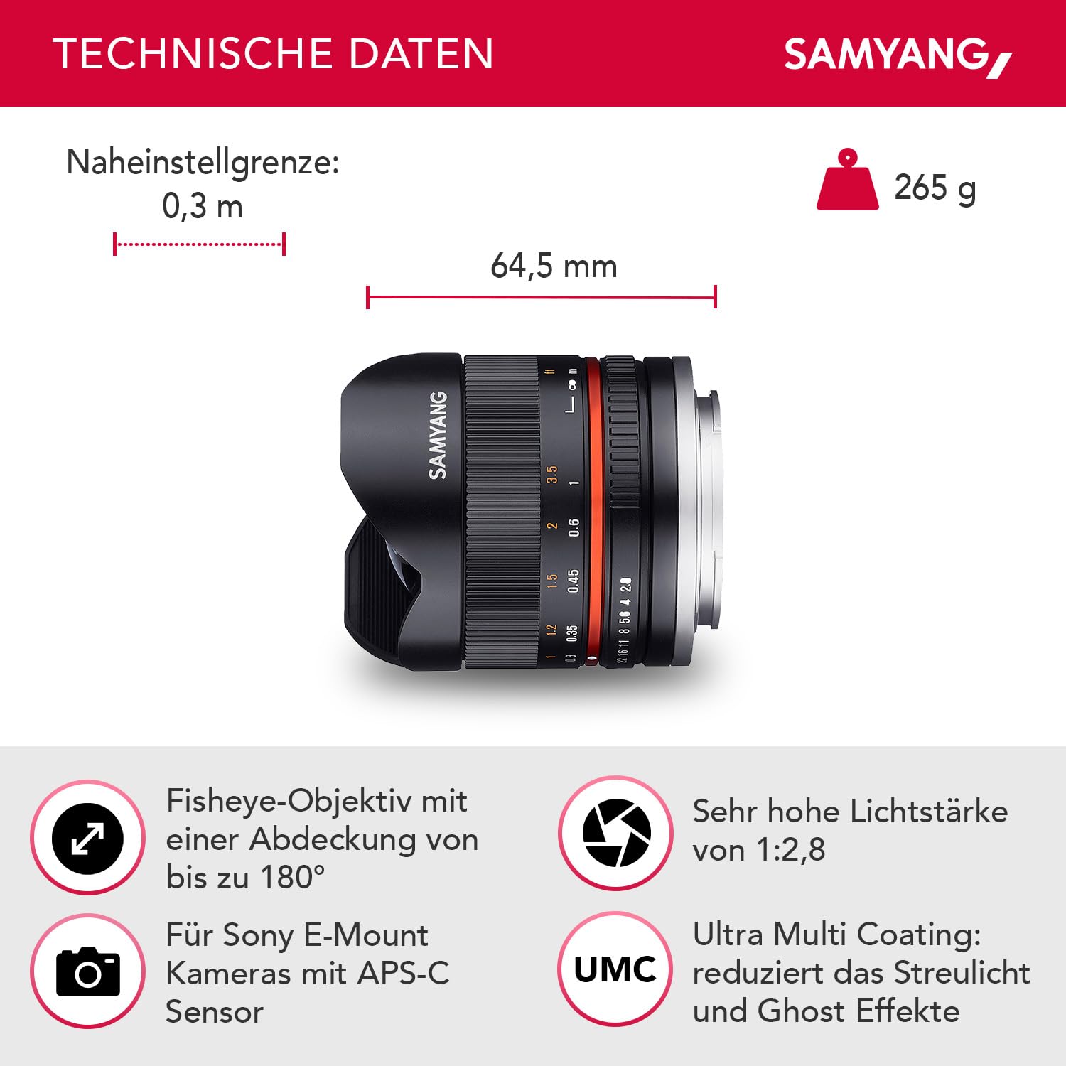 Amazon.com : Samyang MF 8mm F2.8 Fisheye II Manual Focus Lens for