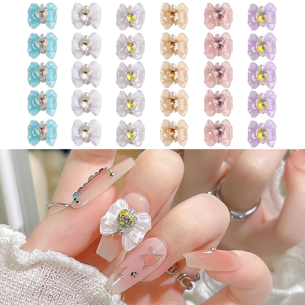 Amazon.co.jp: LOYELEY ネイルパーツ リボン 約30個セット 6色 蝶結び