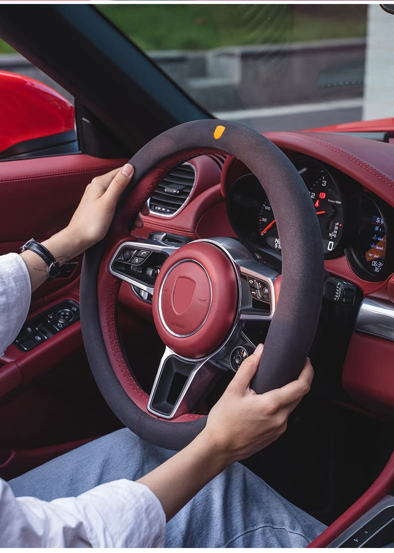 Amazon | Haoshilianfa スエードカーステアリングホイールカバー