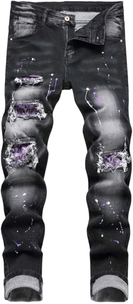 Amazon | [3TRAPX] ペイズリー ダメージデニム スリムフィット UK