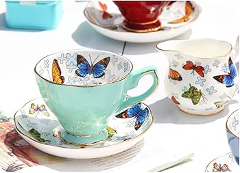Amazon｜ボーンチャイナ 蝶柄 コーヒーカップ ティーカップ カップ