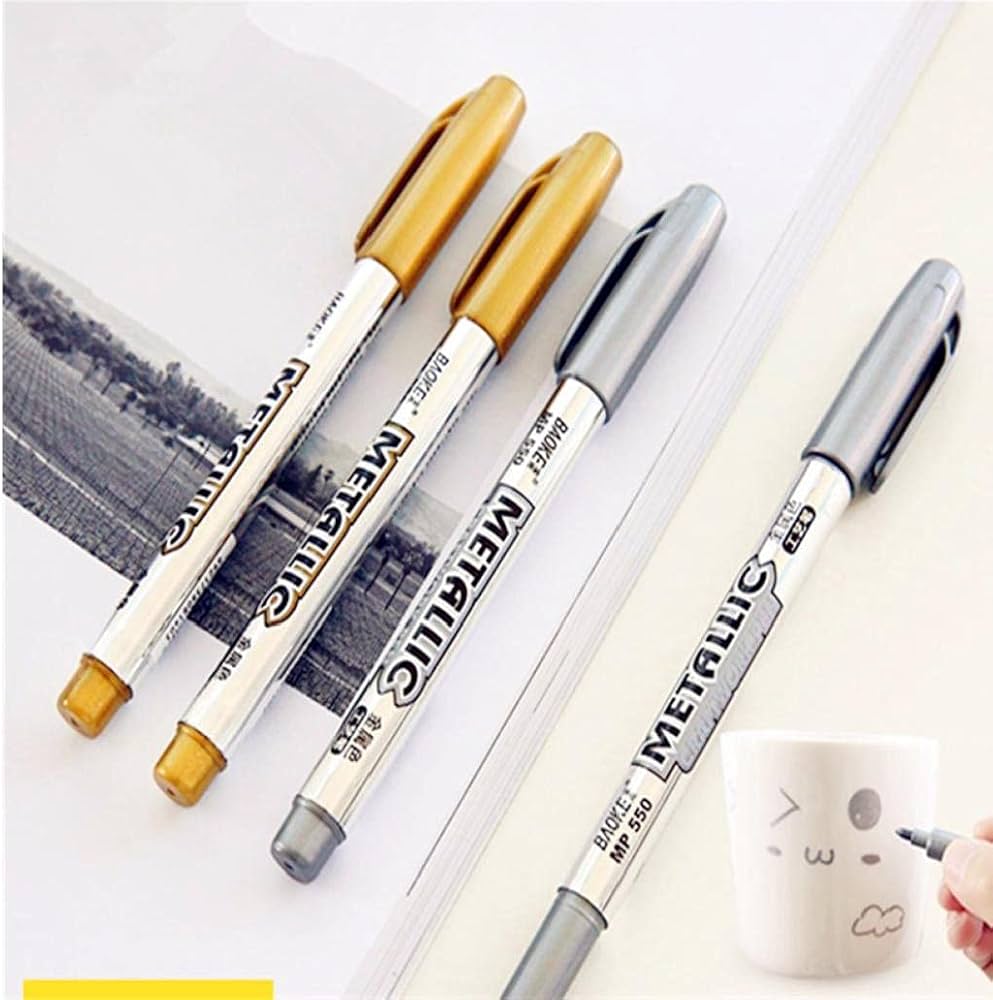 Amazon | 2pcs(ゴールド+シルバー)メタル防水永久ペイントマーカーペン