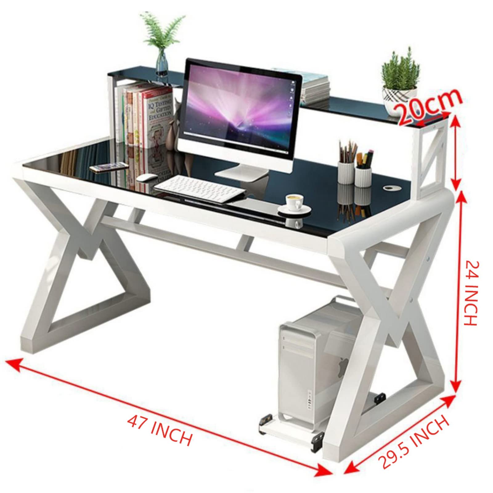 Amazon | コンピューターデスク、本棚付きホームオフィスデスク、強化