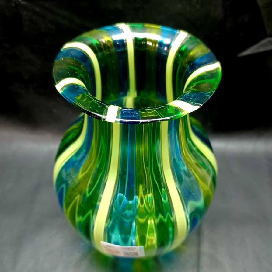 Amazon.co.jp: MURANO ITALY ムラノ グリーン ライン 花瓶 オブジェ
