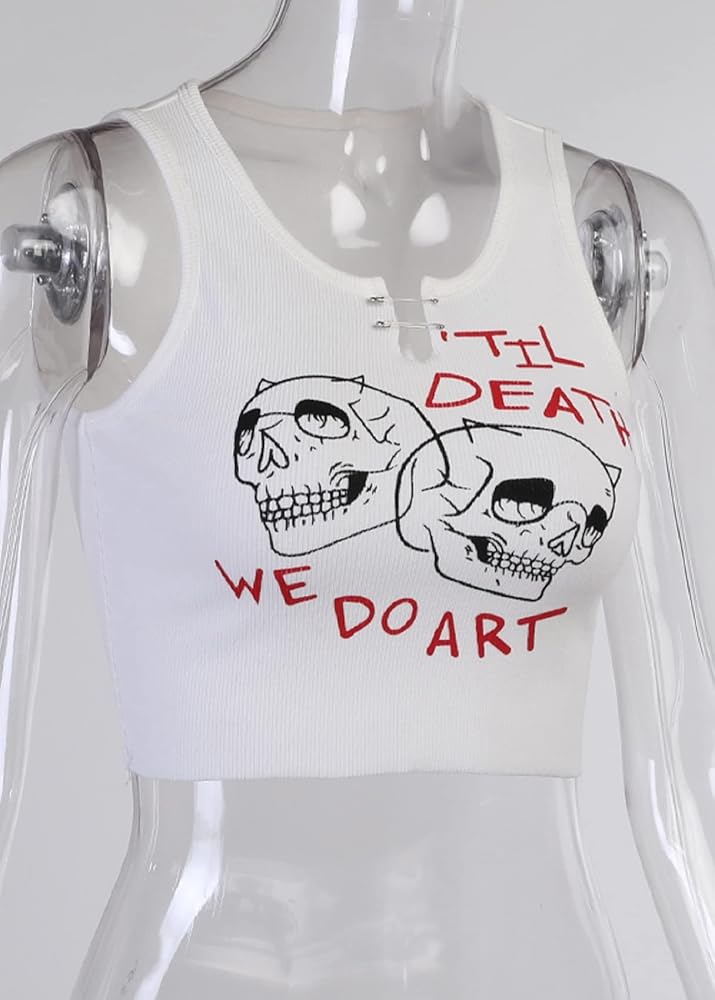 TSMNZMU Women Goth Crop Tank - Y2k Emo Graphic Bodycon Sleeveless