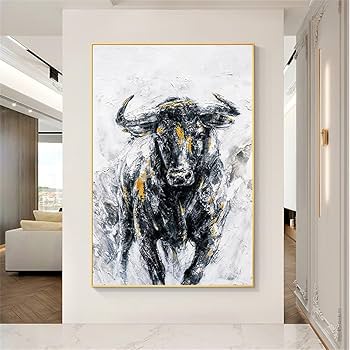 Amazon｜手描き牛絵画 油絵テクスチャキャンバス手描き牛壁画ウォール